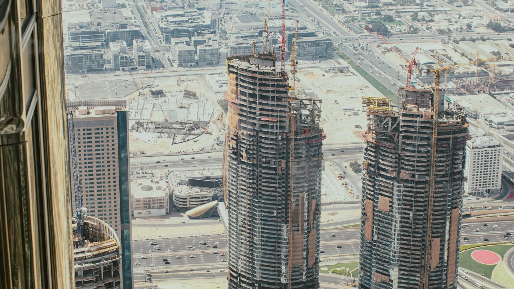 Twin residential towers under construction in Dubai