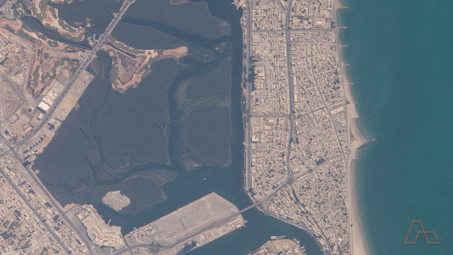 Ras Al Khaimah city and its creek photographed from the International Space Station