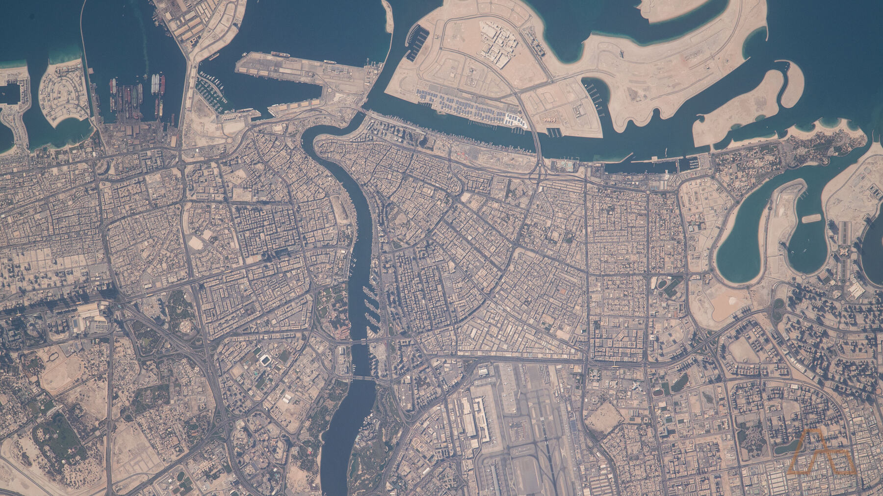 Dubai's older districts and the Creek from orbit
